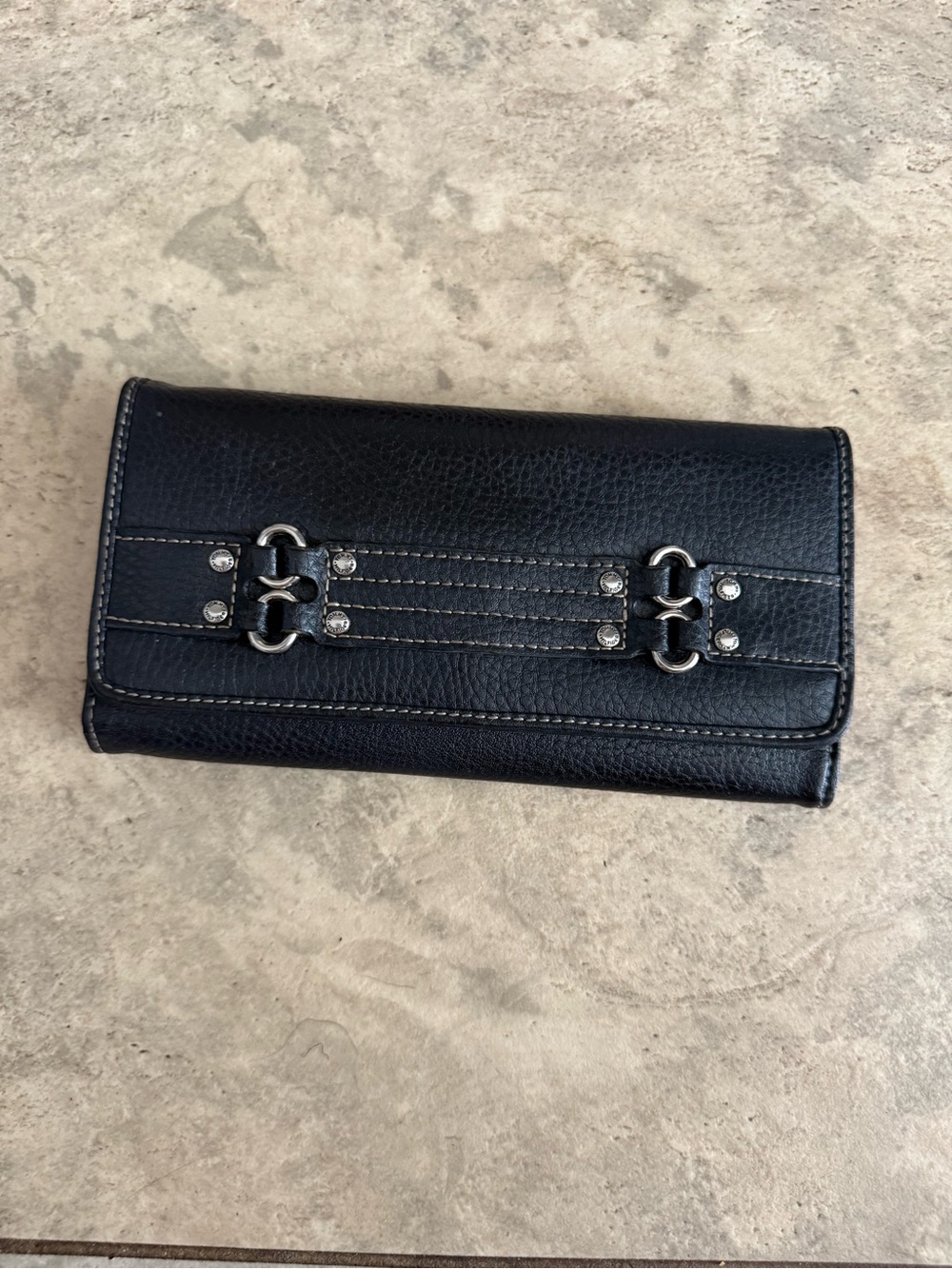 Tommy Hilfiger  Black Leather Clutch Wallet with Silver Hardware